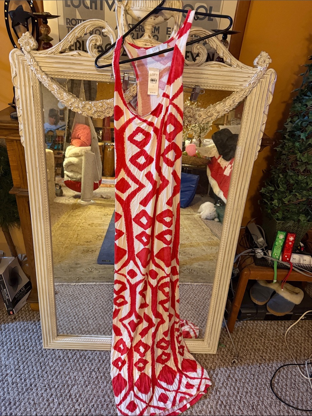 LOFT Red and White Geometric Maxi Tank Dress NWT Loft dress